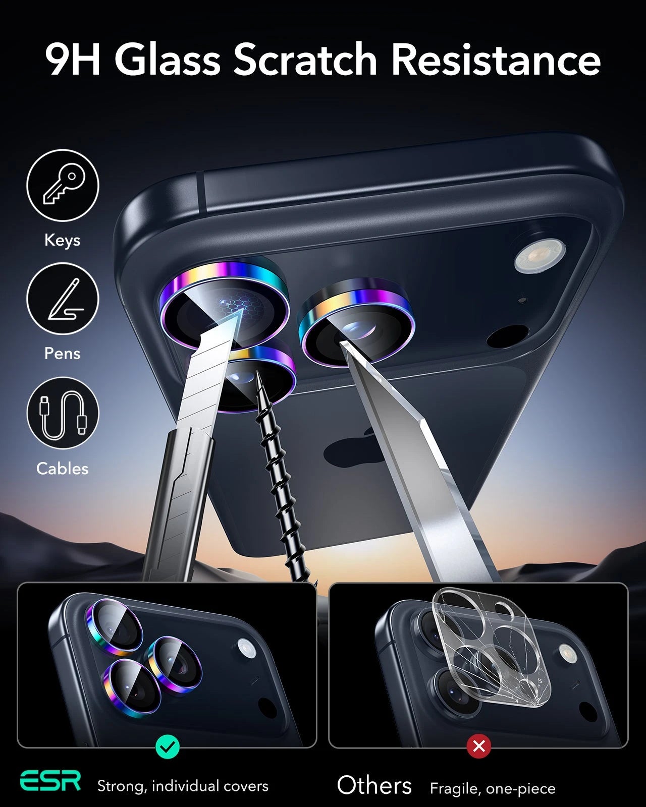 ESR iPhone 17 Pro Max Armorite Camera Lens Protector Chromatic 9h glass scratch resistance