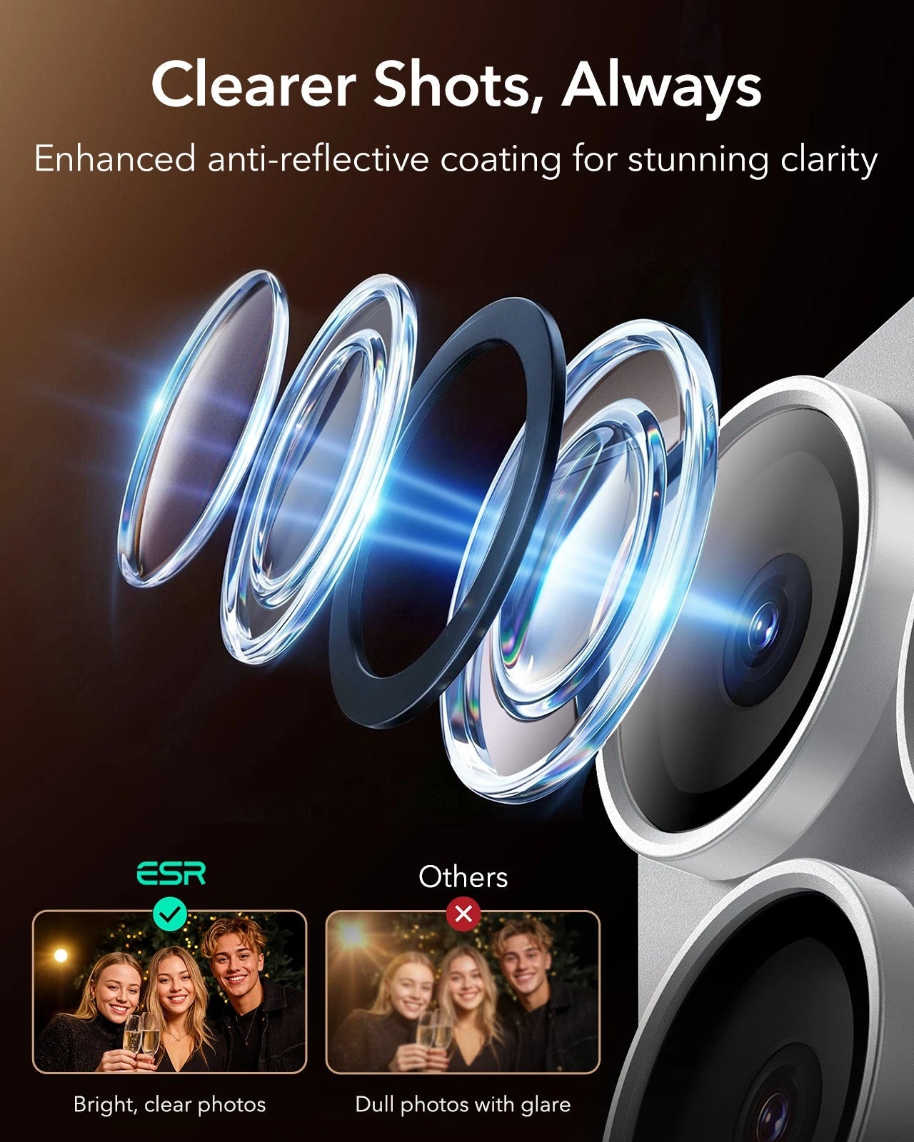 ESR iPhone 17 Pro Max Corning Glass Camera Lens Protector Silver Clearer Shots, Always