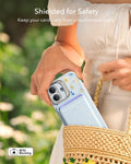 ESR Blue Floral iPone 17 Magsafe Case with Stand pair Slim MagSafe Wallet Shielded for Safety