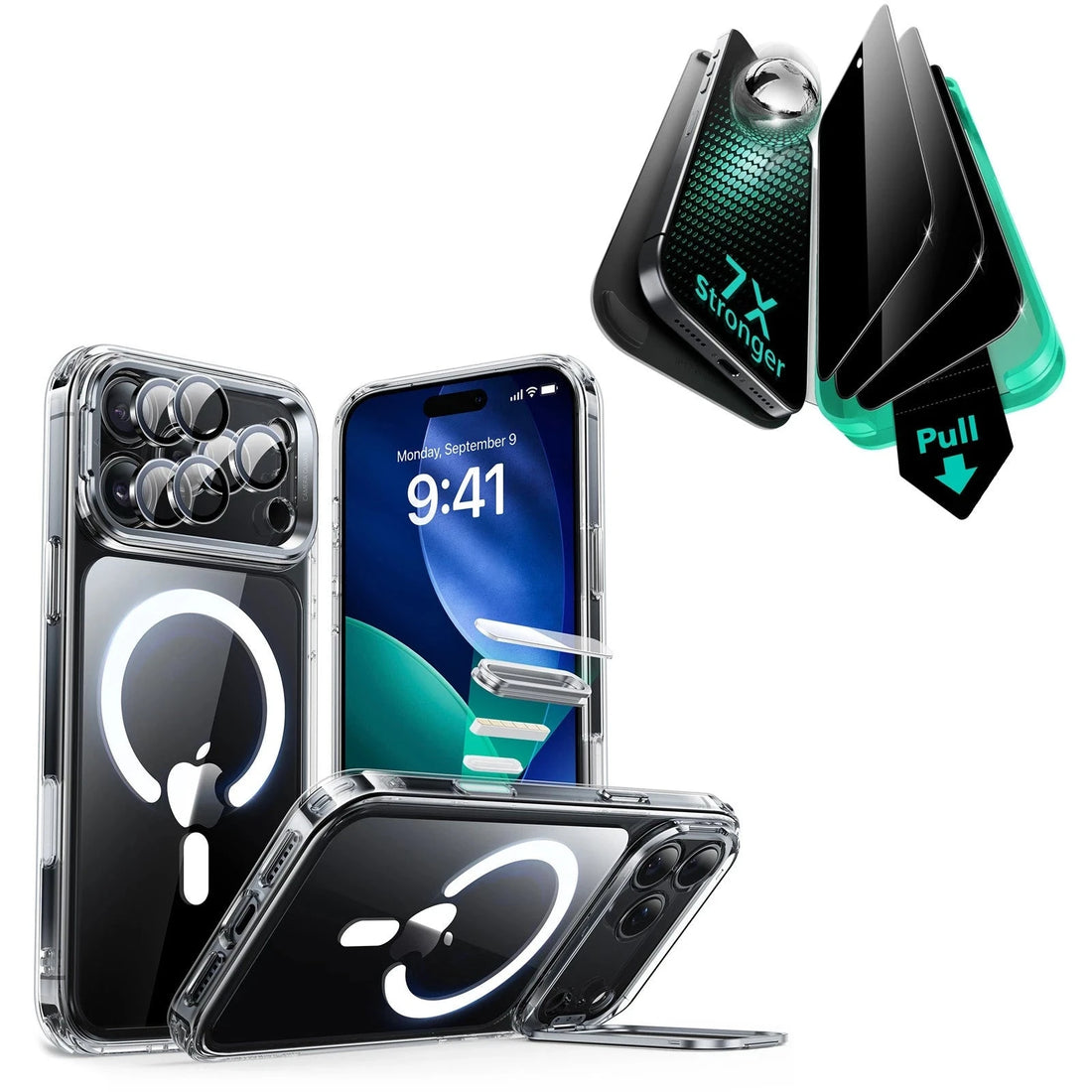 iPhone 17 Pro Max Bundle Classic Hybrid Magnetic Case (Camera Control, Stash Stand) and Armorite Privacy Screen Protector - Clear ESR ESR