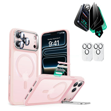 iPhone 17 Pro Max Classic Hybrid Magsafe Case with Stand and Privacy Screen Protector Bundle Frosted  Bubblegum Pink