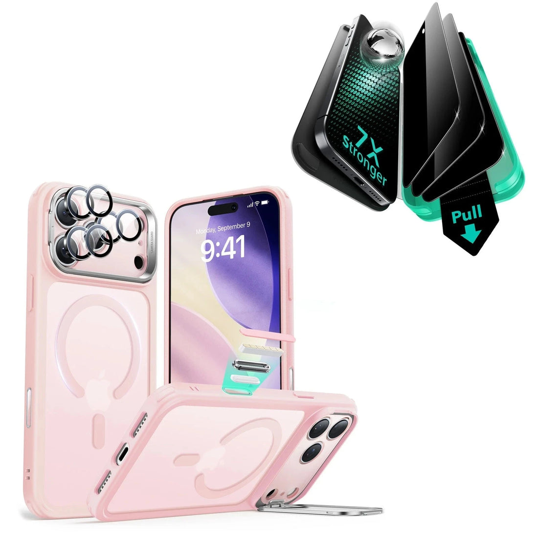 iPhone 17 Pro Max Bundle Classic Hybrid Magnetic Case (Camera Control, Stash Stand) and Armorite Privacy Screen Protector - Frosted Bubblegum Pink ESR ESR