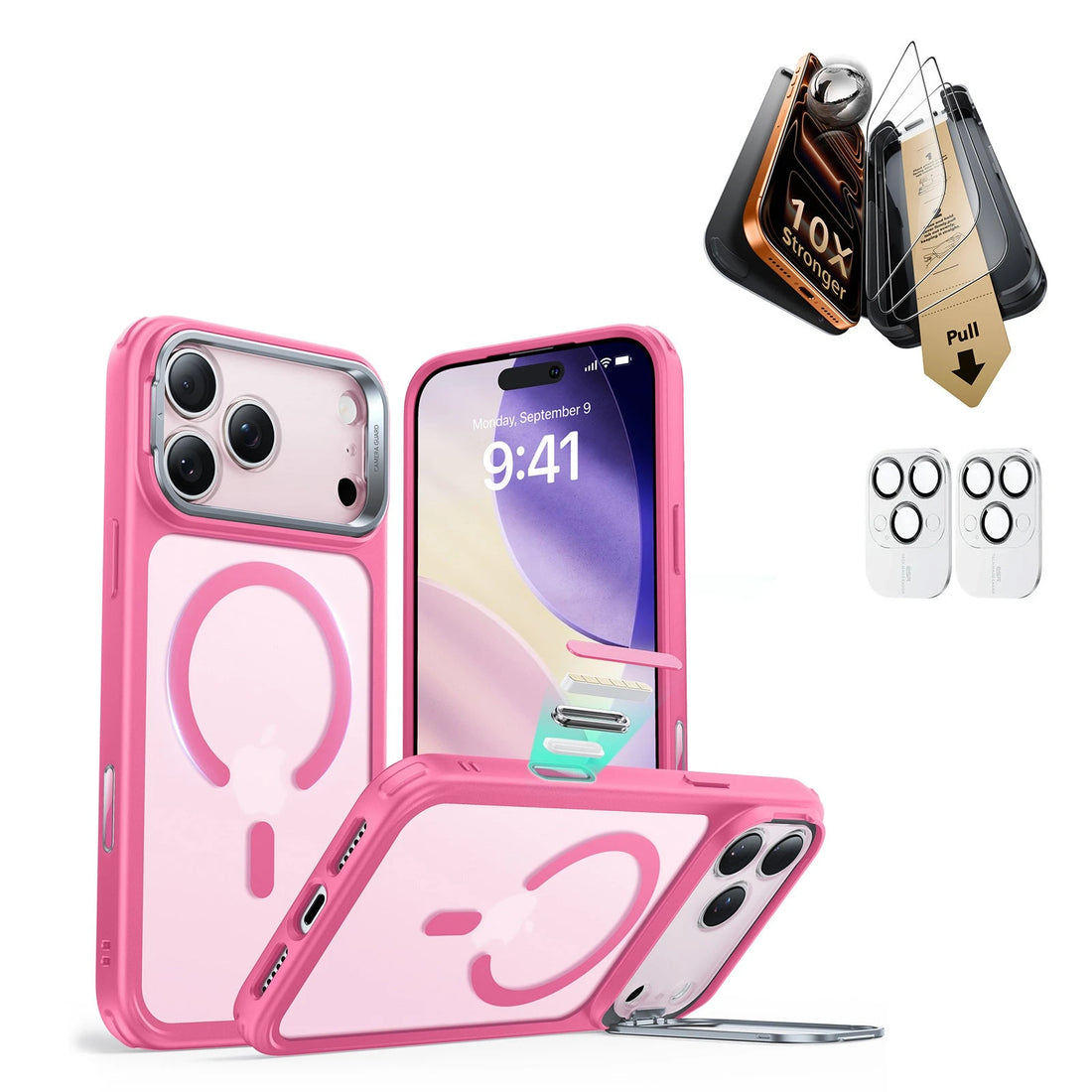 iPhone 17 Pro Max Classic Hybrid Magsafe Case with Corning Glass Screen Ptorctor Frosted Pink