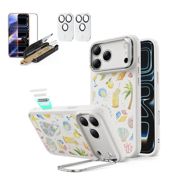 Withe Shell iPhone 17 Pro Max Magsafe Case with Stand pair  Corning Glass Screen Protector