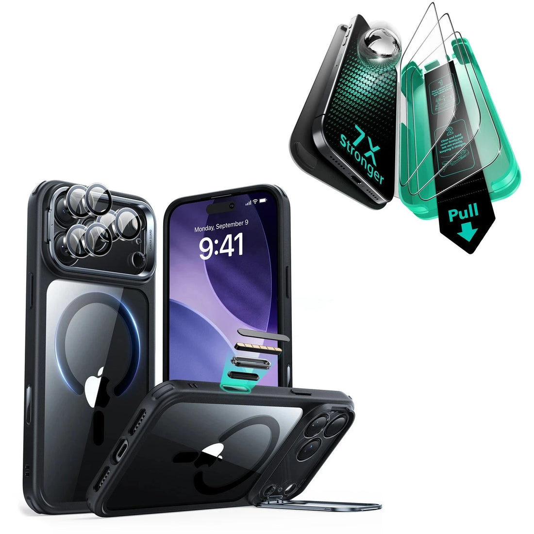 iPhone 17 Pro Max Bundle Classic Hybrid Magnetic Case (Camera Control, Stash Stand) and Armorite Screen Protector - Frosted Blue ESR ESR