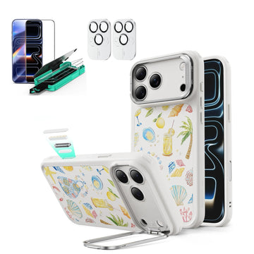 Withe Shell iPhone 17 Pro Max Magsafe Case with Stand pair  Armorite Tempered Glass Screen Protector