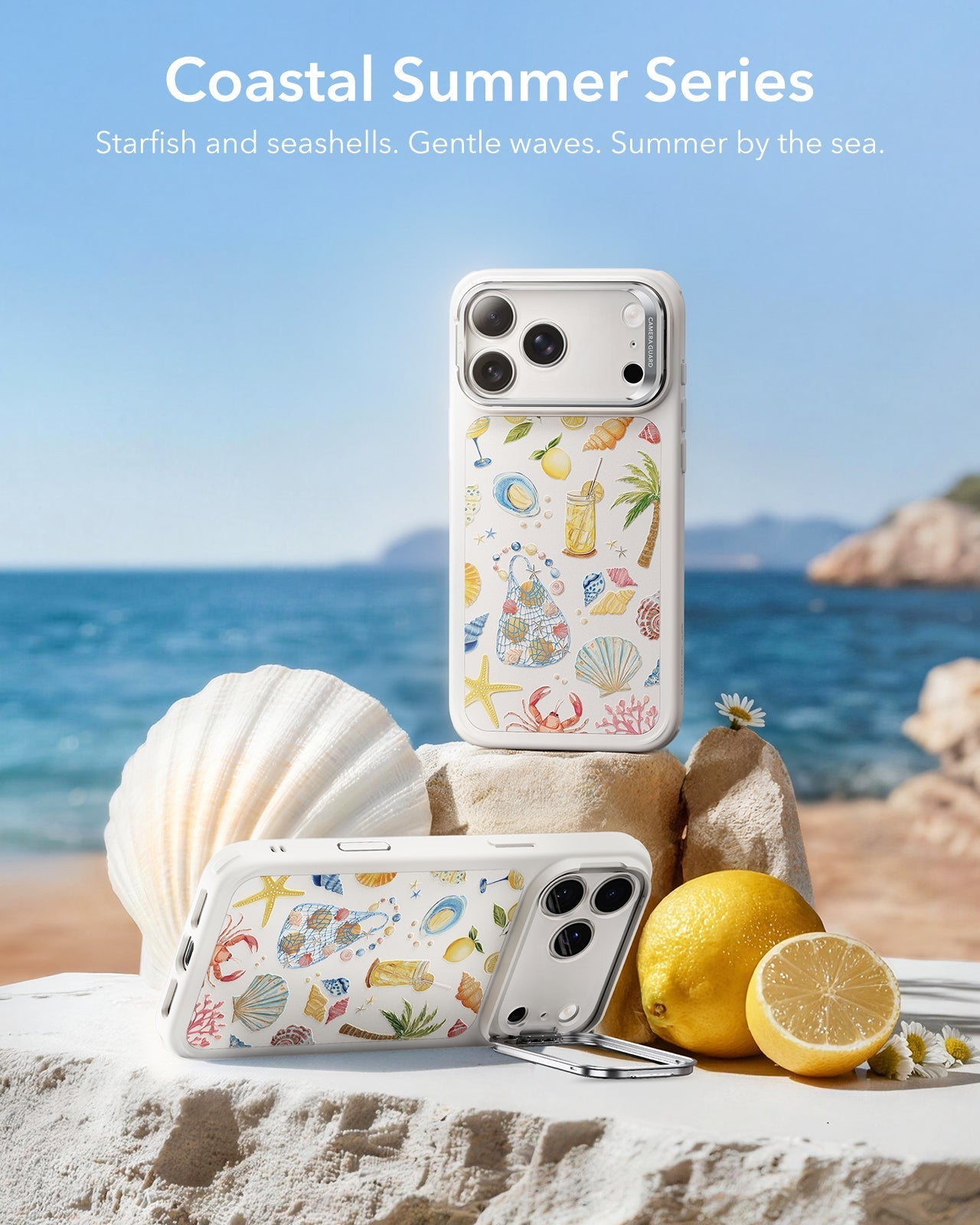 Aesthetic iPhone 17 Pro Max Case with Stand: Coastal Shell Fashion