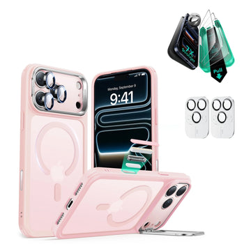 iPhone 17 Pro Max Classic Hybrid Magsafe Case Stand and Screen Protector Frosted Pink
