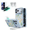 Blue Floral iPone 17 Pro Max Magsafe Case with Stand pair Armorite Tempered Glass Screen Protector