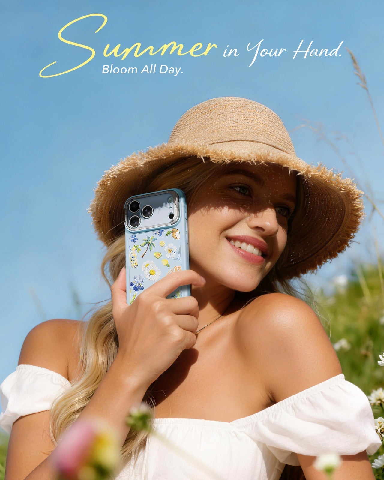 ESR Blue Floral iPhone 17 Pro Max Magsafe Case with Stand Summer in Your Hand Bloom All Day
