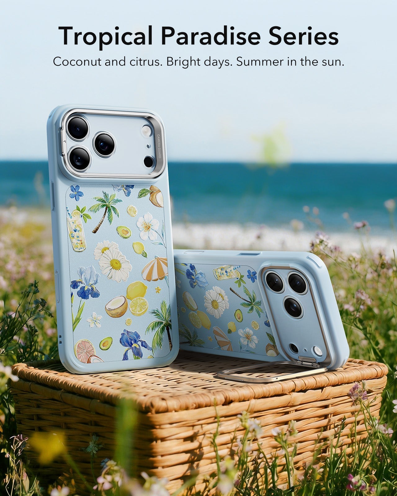 ESR Blue Floral iPhone 17 Pro Max Magsafe Case with Stand Tropical Paradise Series