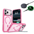 iPhone 17 Pro Max Classic Hybrid Magsafe Case With Stand  and Qi2 Wireless Charger Frosted Pink