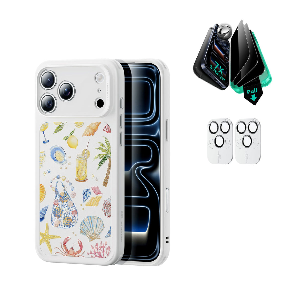 Withe Shell iPhone 17 Pro Max Magsafe Case pair  Armorite Tempered Glass Privacy Screen Protector