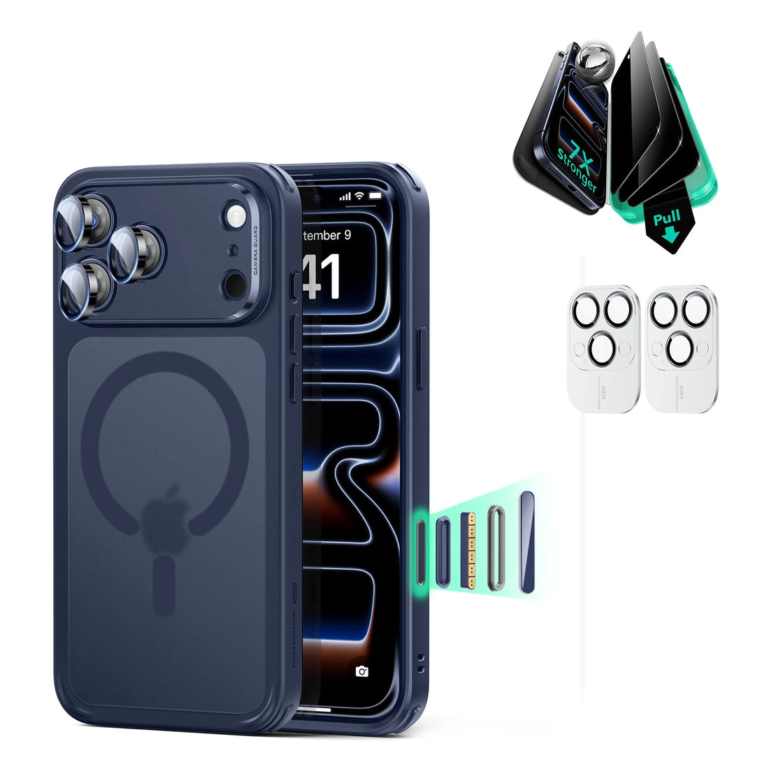 iPhone 17 Pro Max Classic Hybrid Magsafe Case with Privacy Screen Protector Bundle Frosted Blue