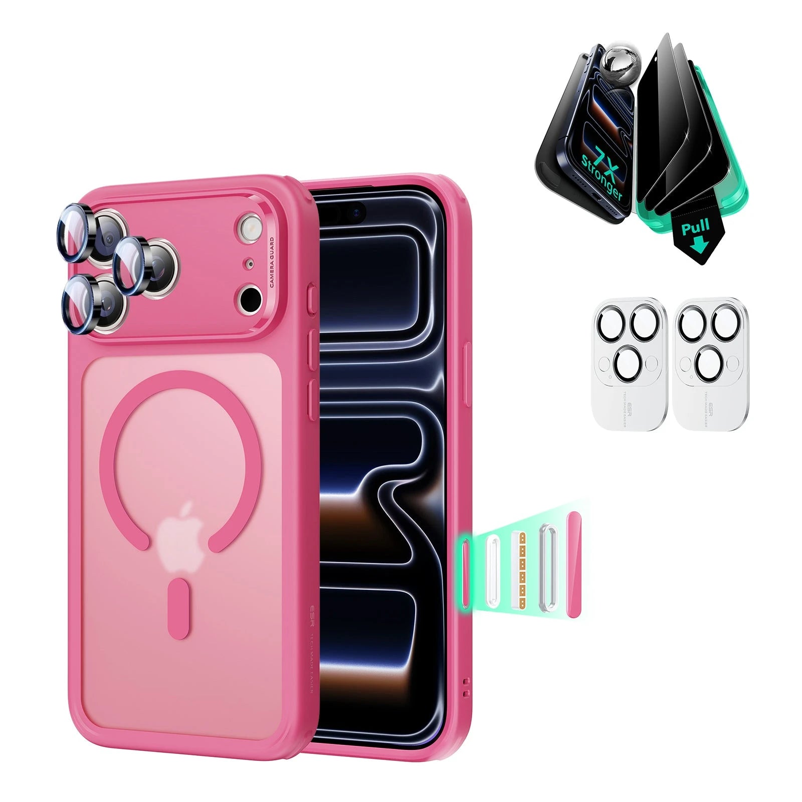 iPhone 17 Pro Max Classic Hybrid Magsafe Case with Privacy Screen Protector Bundle Frosted Pink