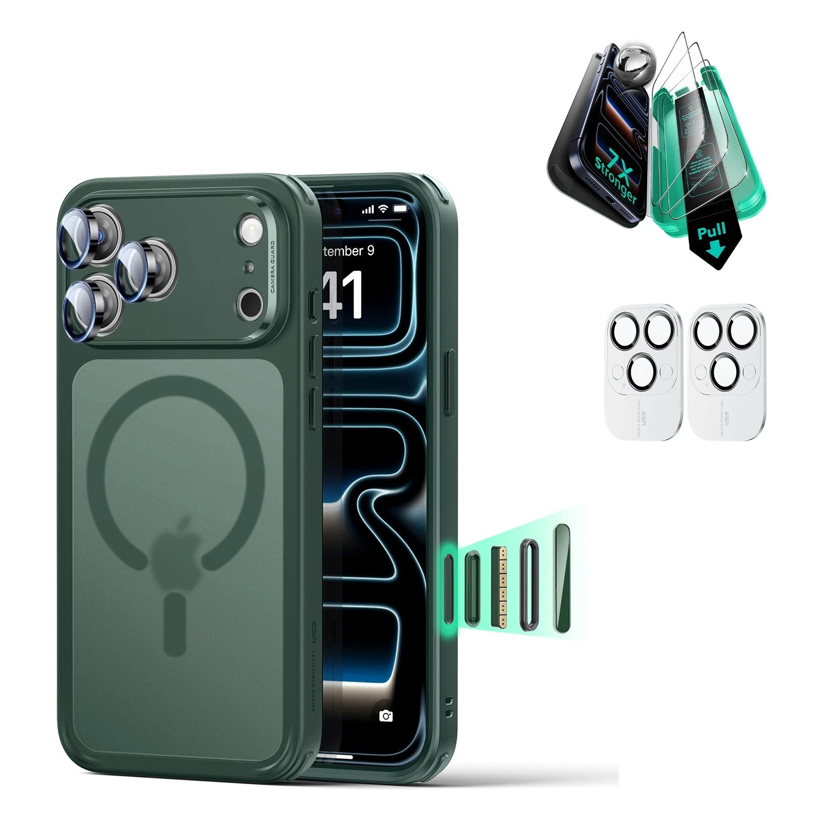 iPhone 17 Pro Max Classic Hybrid Magsafe Case with Screen Protector Bundle Frosted Green
