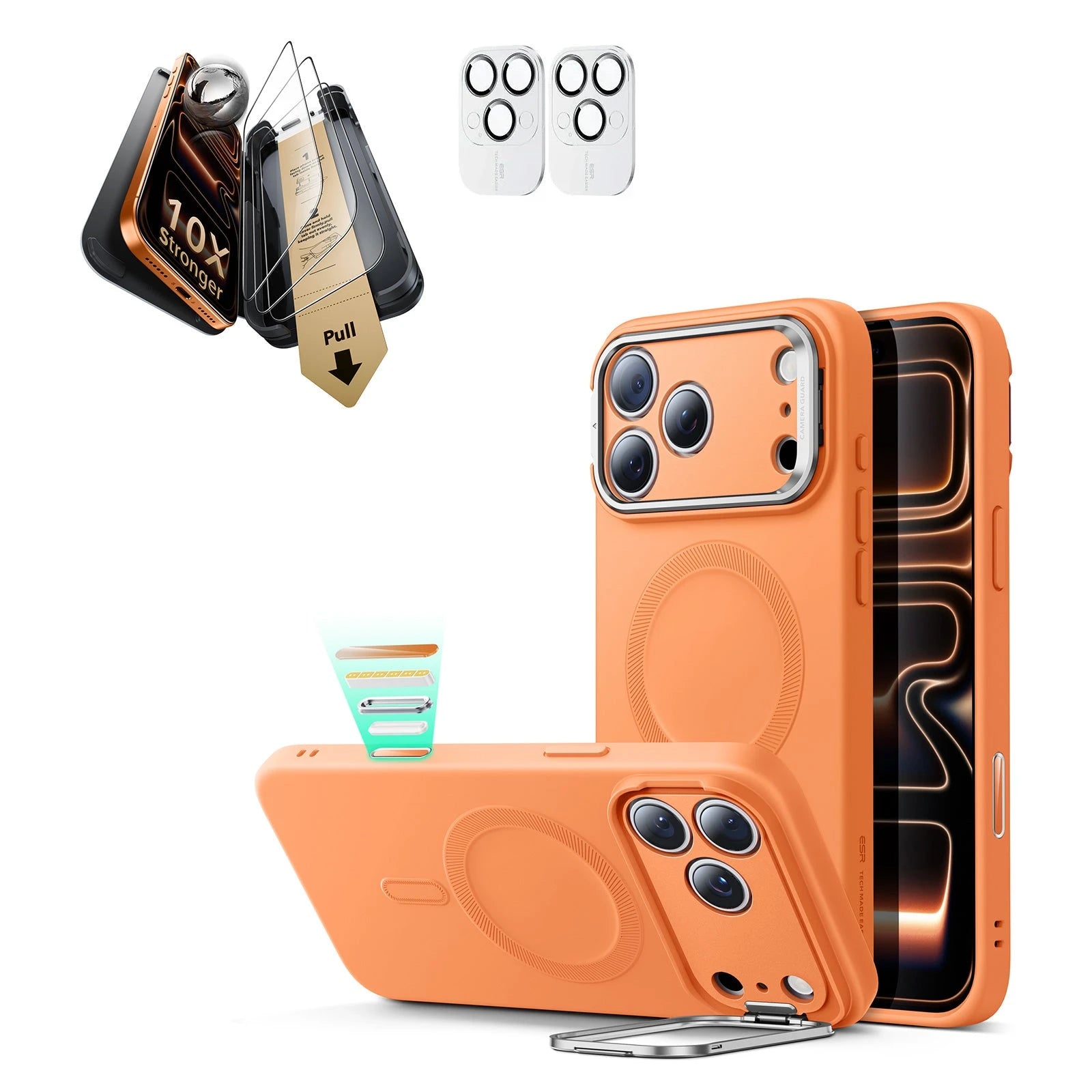 iPhone 17 Pro Max Cloud Soft Magsafe Case with Corning Glass Screen Ptorctor Orange