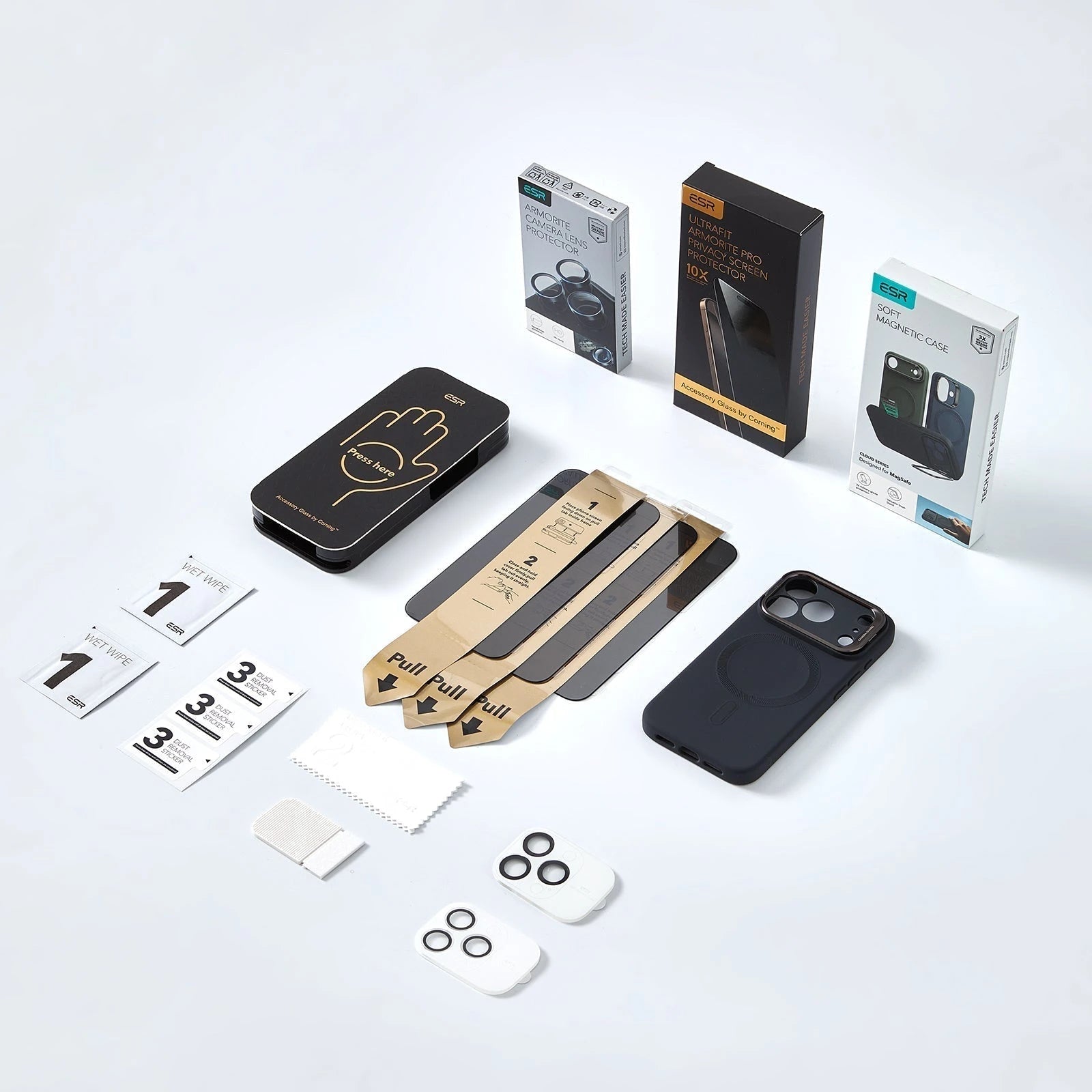 iPhone 17 Silicone Magsafe Case with Stand & Corning Glass Privacy Screen Protector set