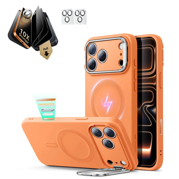 iPhone 17 Pro Max Cloud Soft  Magsafe Case with Corning Glass Screen Protector Orange