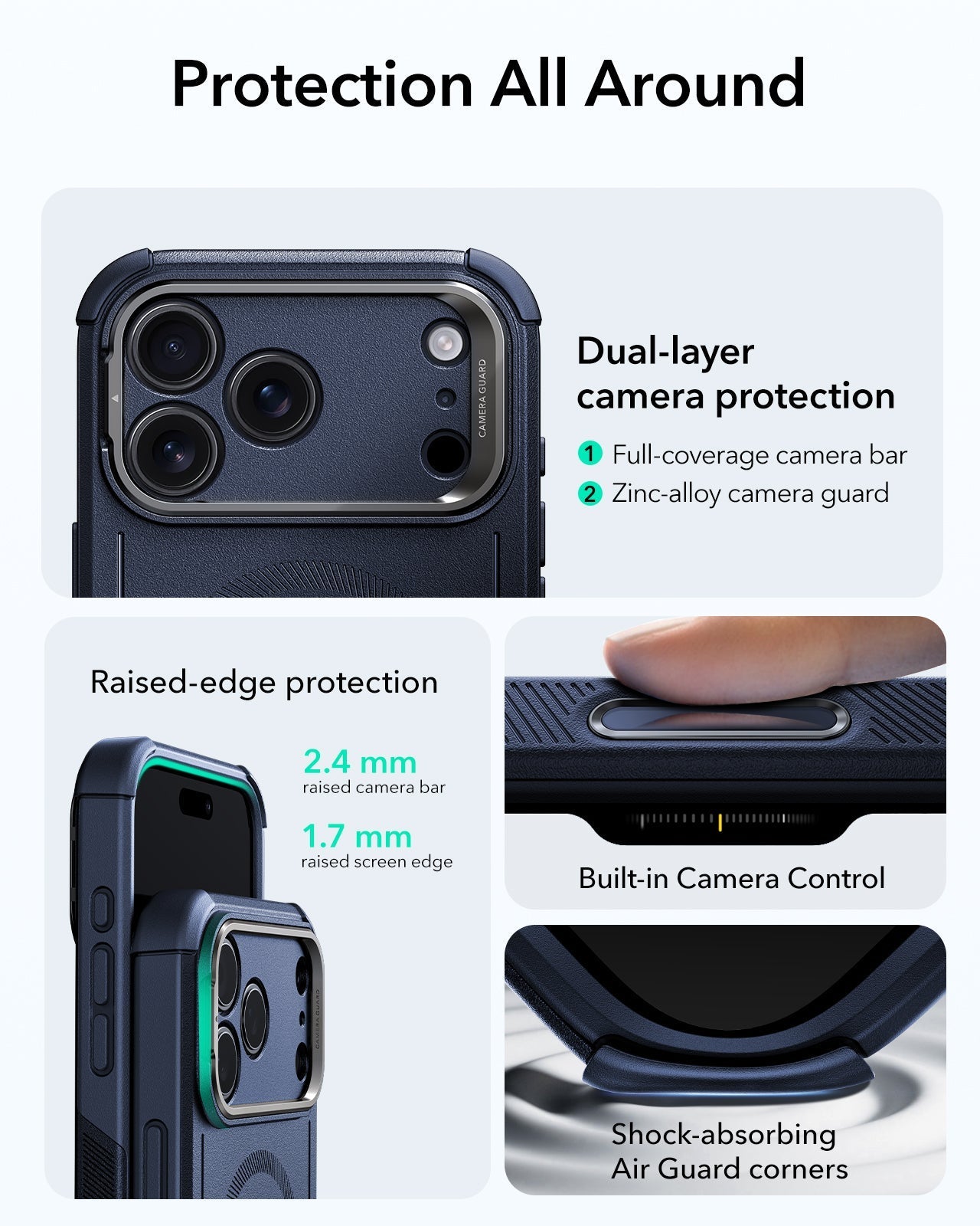 Blue iPhone 17 Pro Max Case with Stand & Anti-Spy Protection