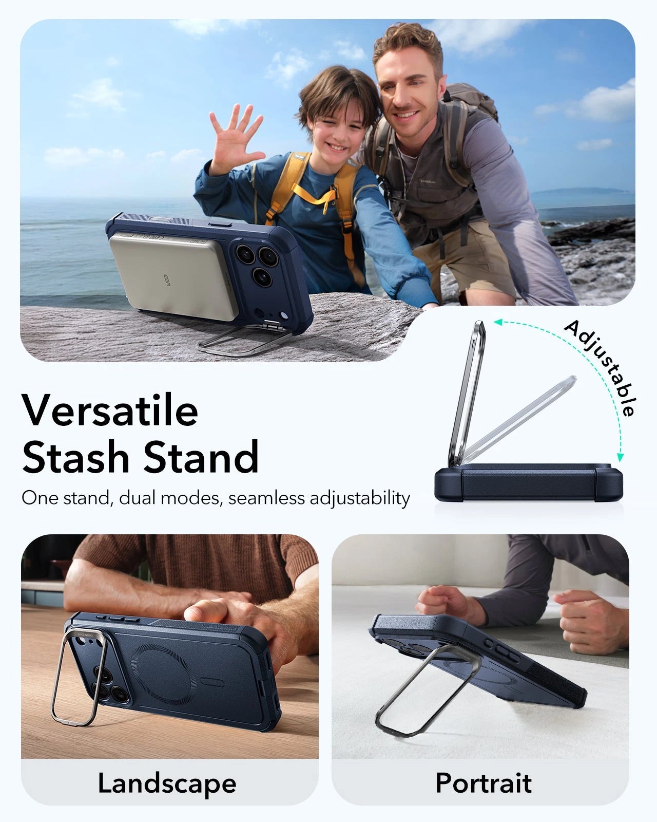 Blue iPhone 17 Pro Max Case with Stand & Anti-Spy Protection