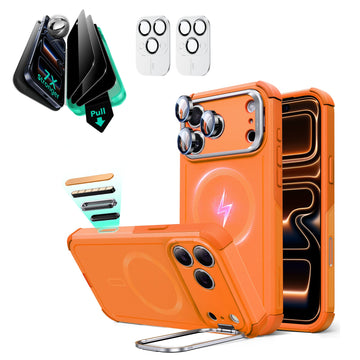 Orange iPhone 17 Pro Max Case with Stand & Anti-Spy Protection Orange iPhone 17 Pro Max Case with Stand & Anti-Spy Protection