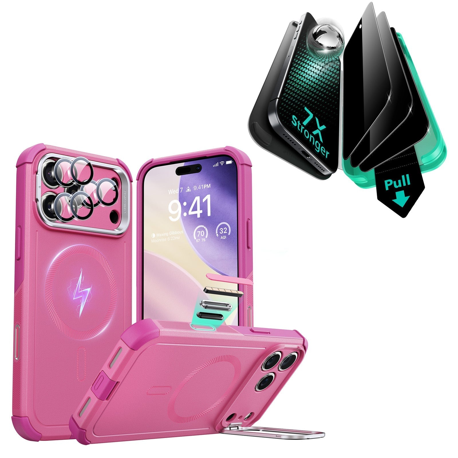 iPhone 17 Pro Max Bundle Cyber Tough Magnetic Case (Camera Control, Stash Stand) and Armorite Privacy Screen Protector - Black ESR ESR