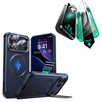 iPhone 17 Pro Max Bundle Cyber Tough Magnetic Case (Camera Control, Stash Stand) and Armorite Screen Protector - Navy Blue ESR ESR
