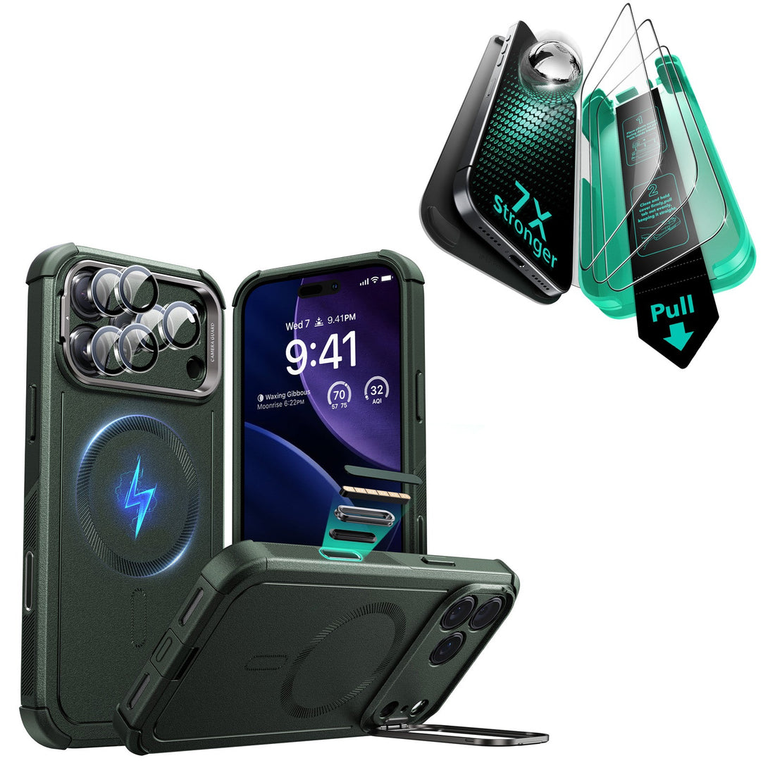 iPhone 17 Pro Max Bundle Cyber Tough Magnetic Case (Camera Control, Stash Stand) and Armorite Screen Protector - Olive Green ESR ESR