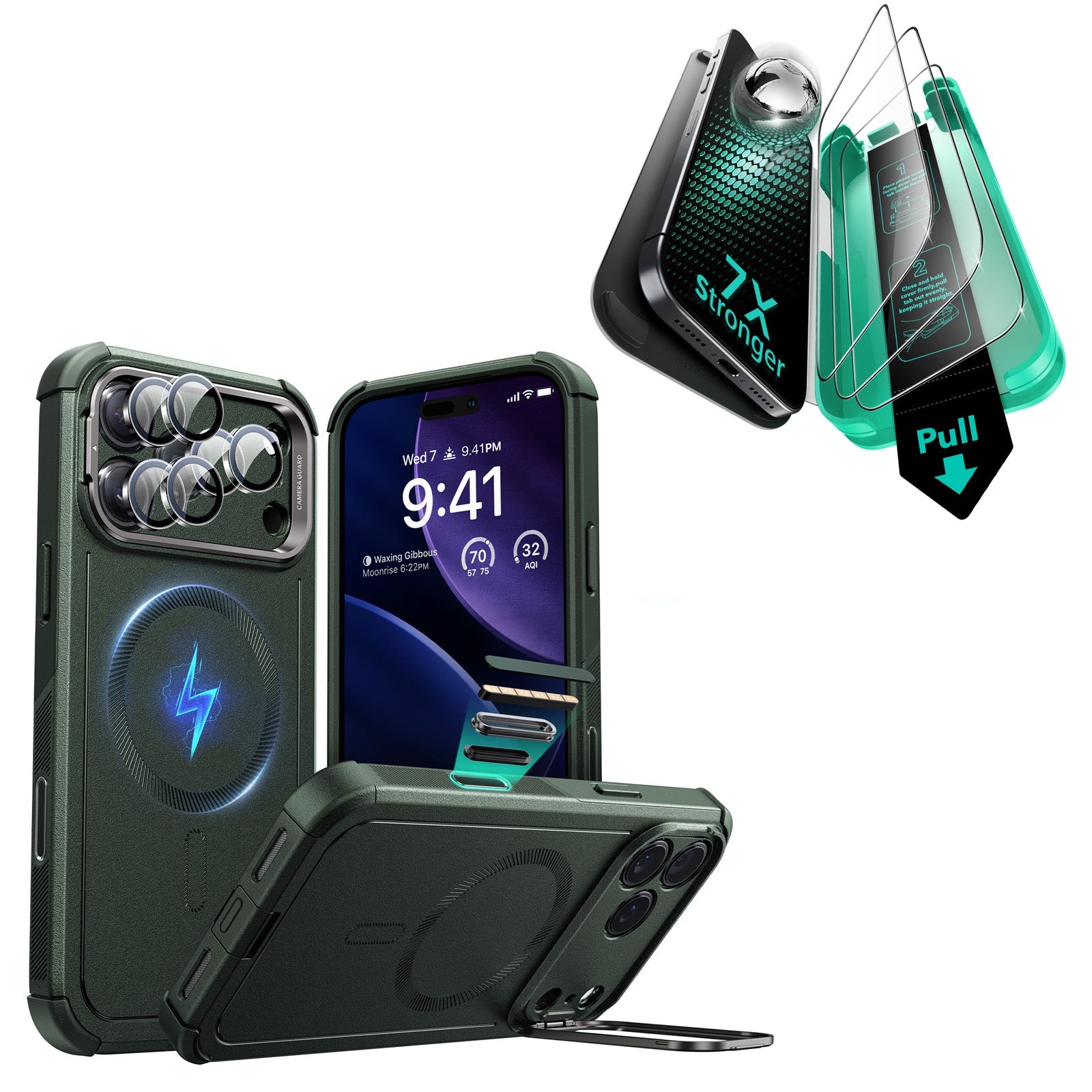 iPhone 17 Pro Max Bundle Cyber Tough Magnetic Case (Camera Control, Stash Stand) and Armorite Screen Protector - Olive Green ESR ESR