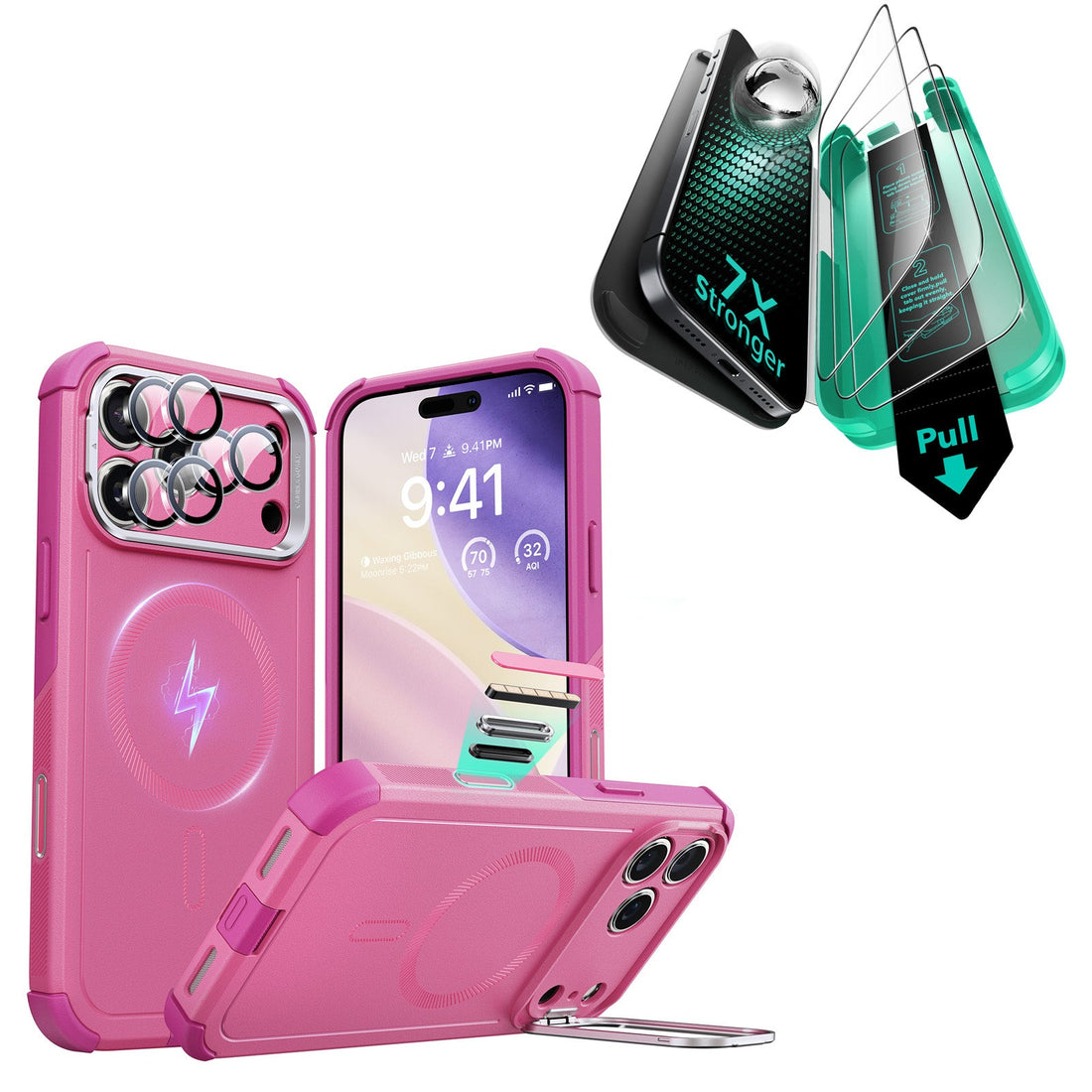 iPhone 17 Pro Max Bundle Cyber Tough Magnetic Case (Camera Control, Stash Stand) and Armorite Screen Protector - Rosy Pink ESR ESR