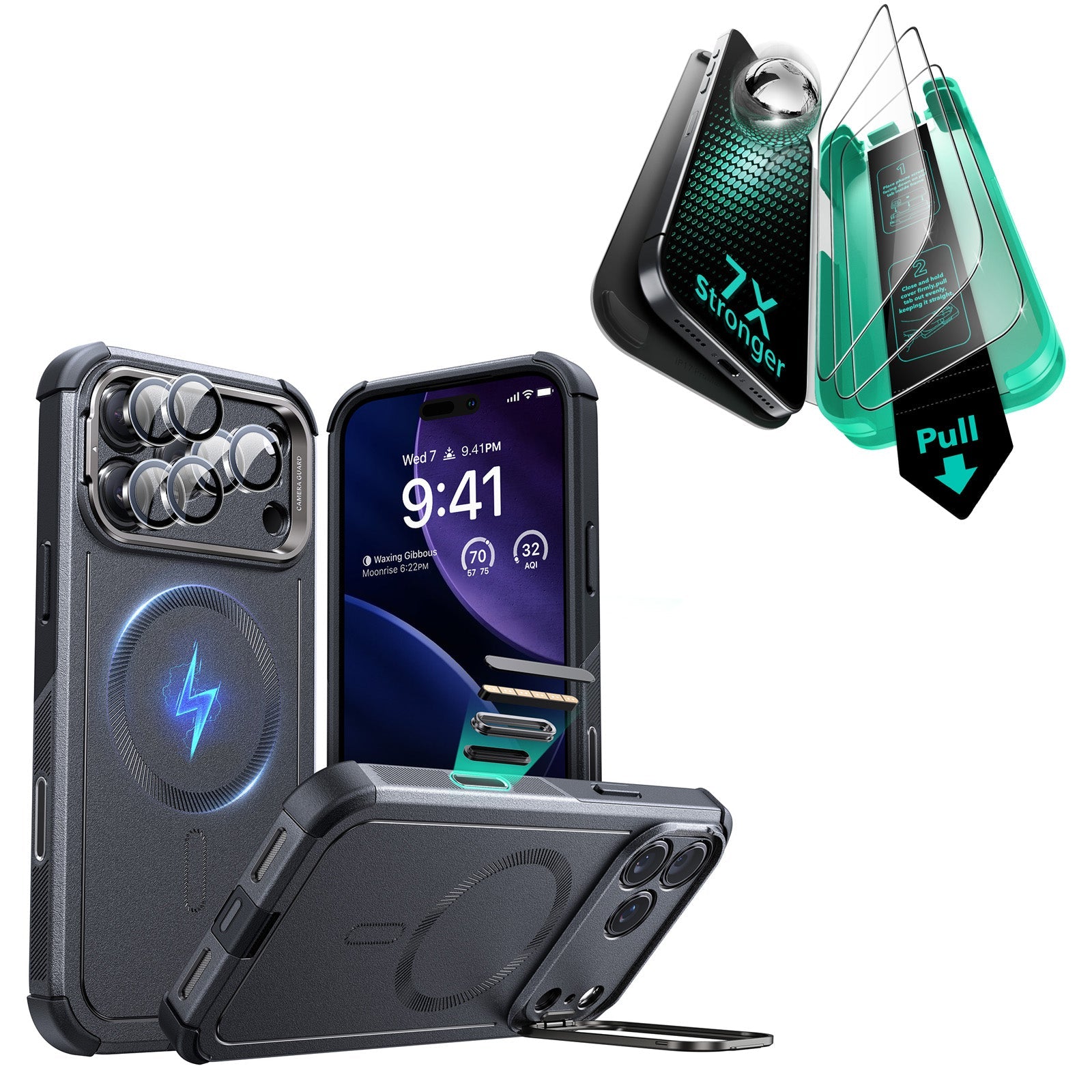 iPhone 17 Pro Max Bundle Cyber Tough Magnetic Case (Camera Control, Stash Stand) and Armorite Screen Protector - Space Gray ESR ESR