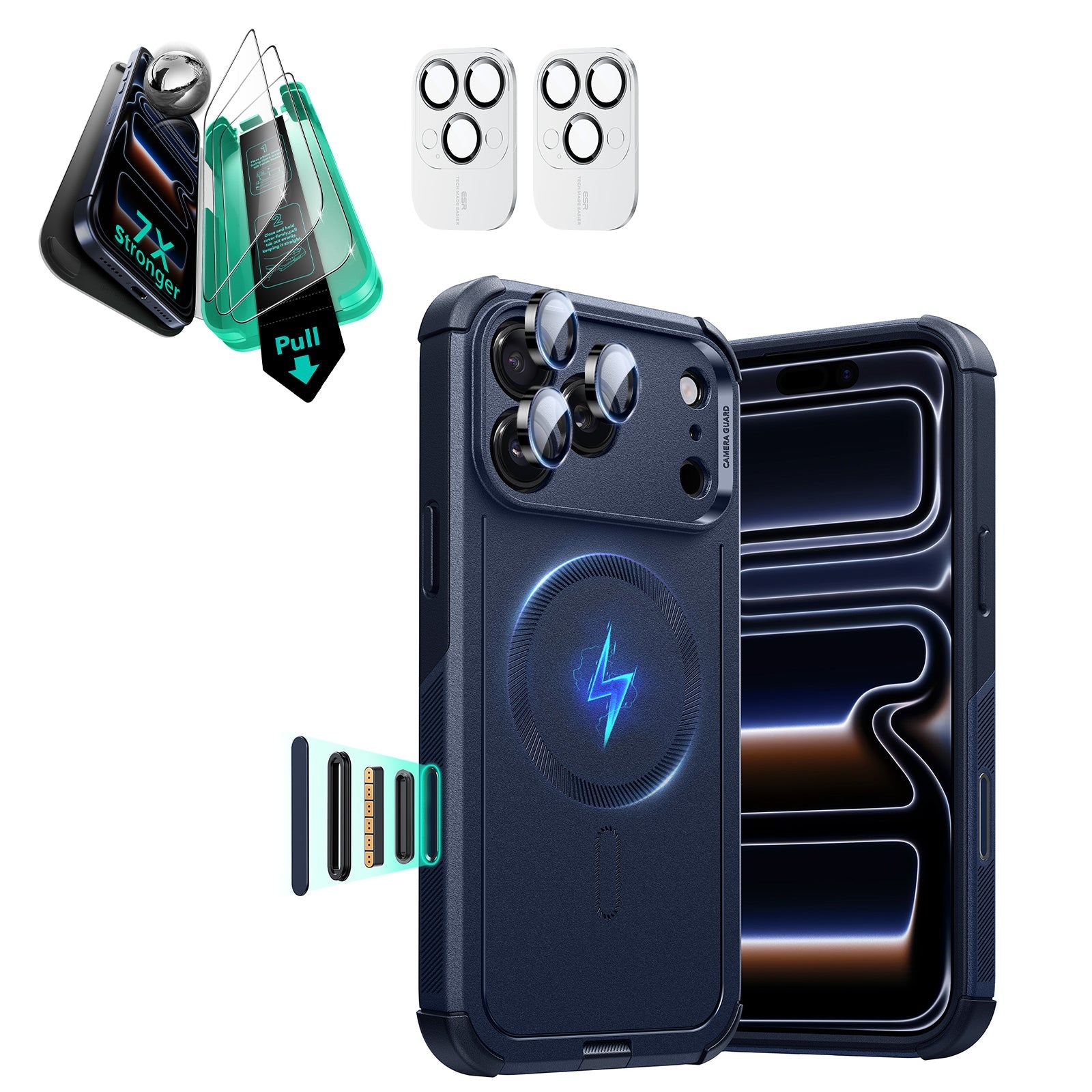 iPhone 17 Pro Max Cyber Tough Magsafe Case with Screen Protector Navy Blue