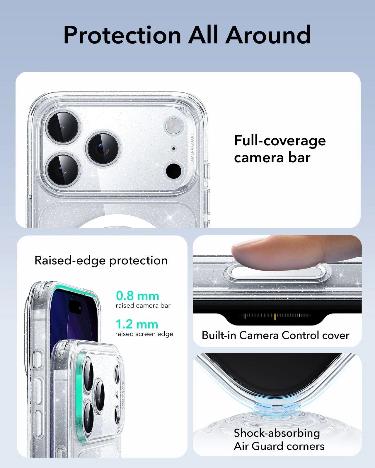 ESR iPhone 17 Pro Max Magsafe Case with Camera Control Clear Shimmer Raised Edge Protection
