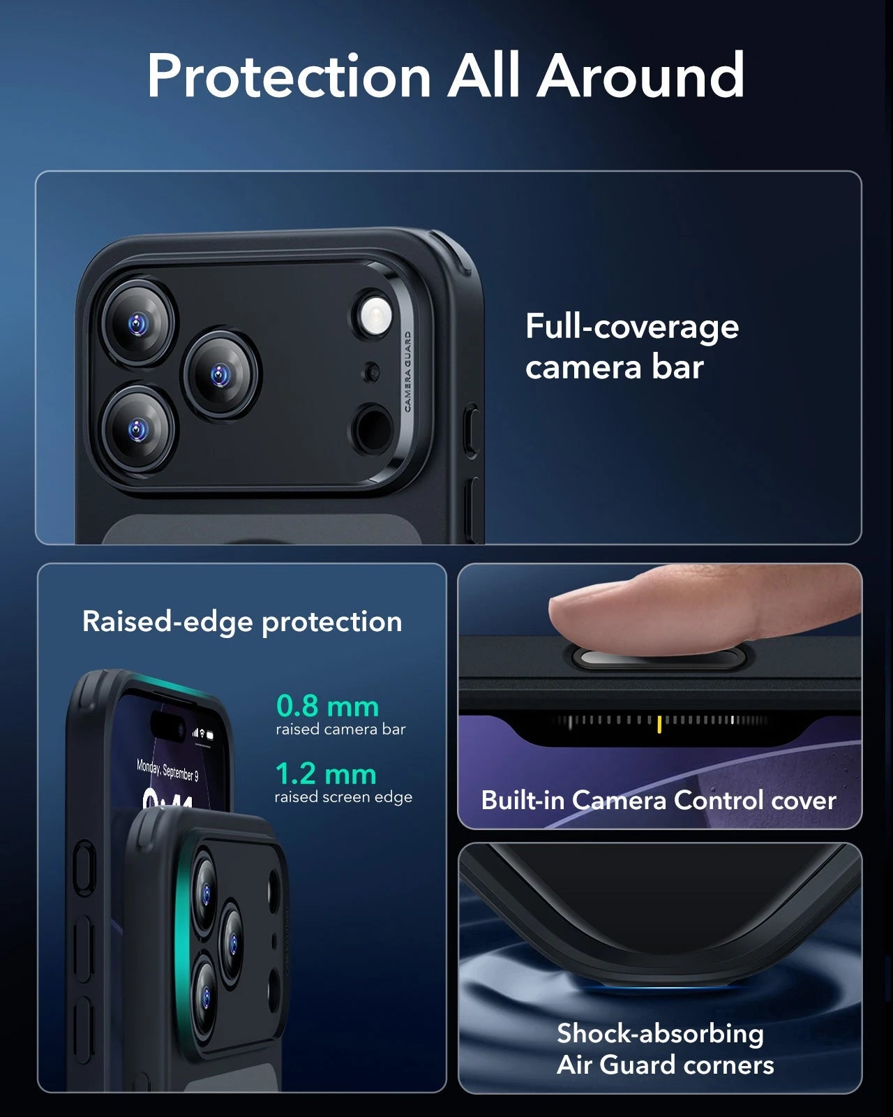 ESR iPhone 17 Pro Max Magsafe Case with Camera Control Frosted Black Raised Edge Protection