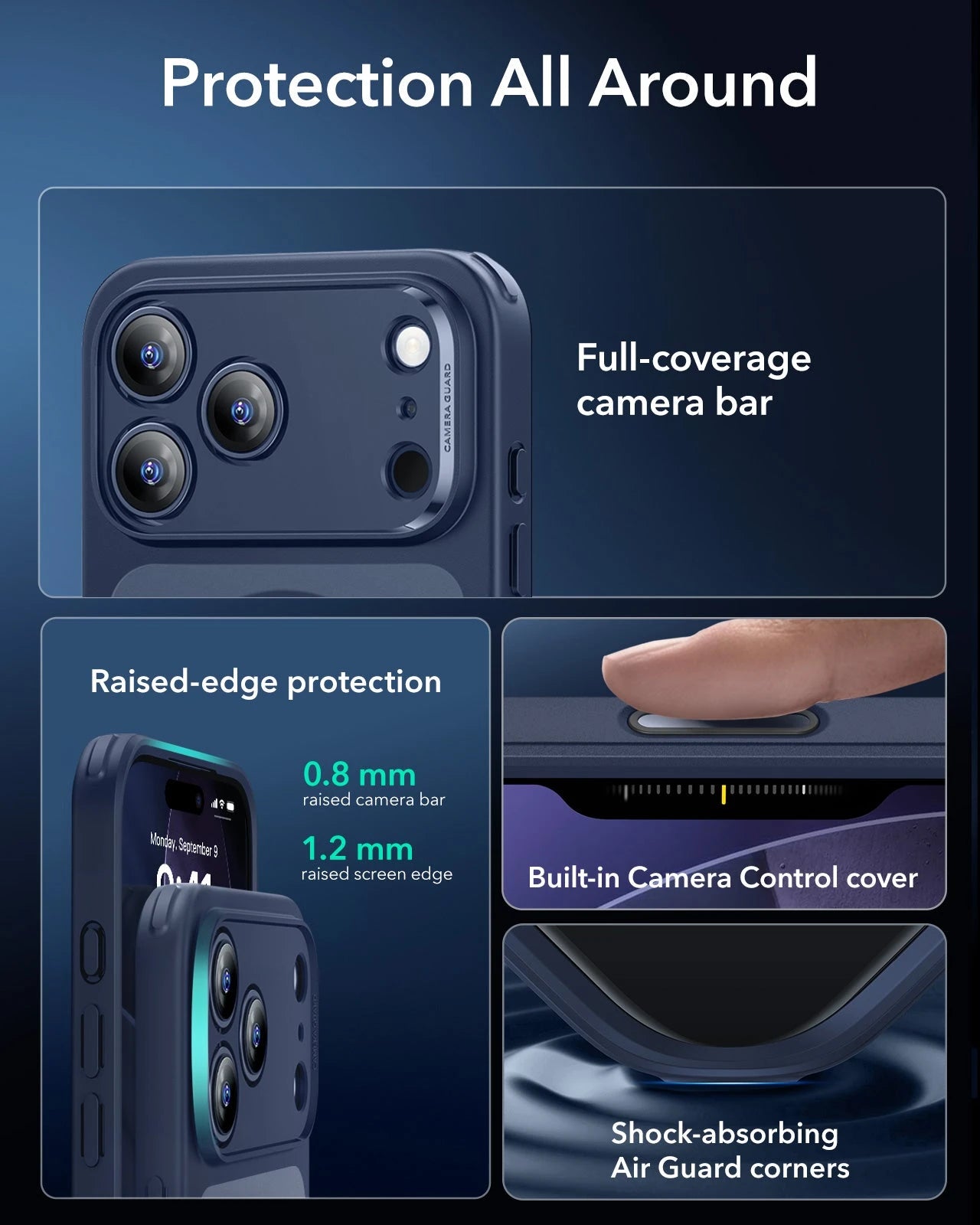 ESR iPhone 17 Pro Max Magsafe Case with Camera Control Frosted Blue Raised Edge Protection