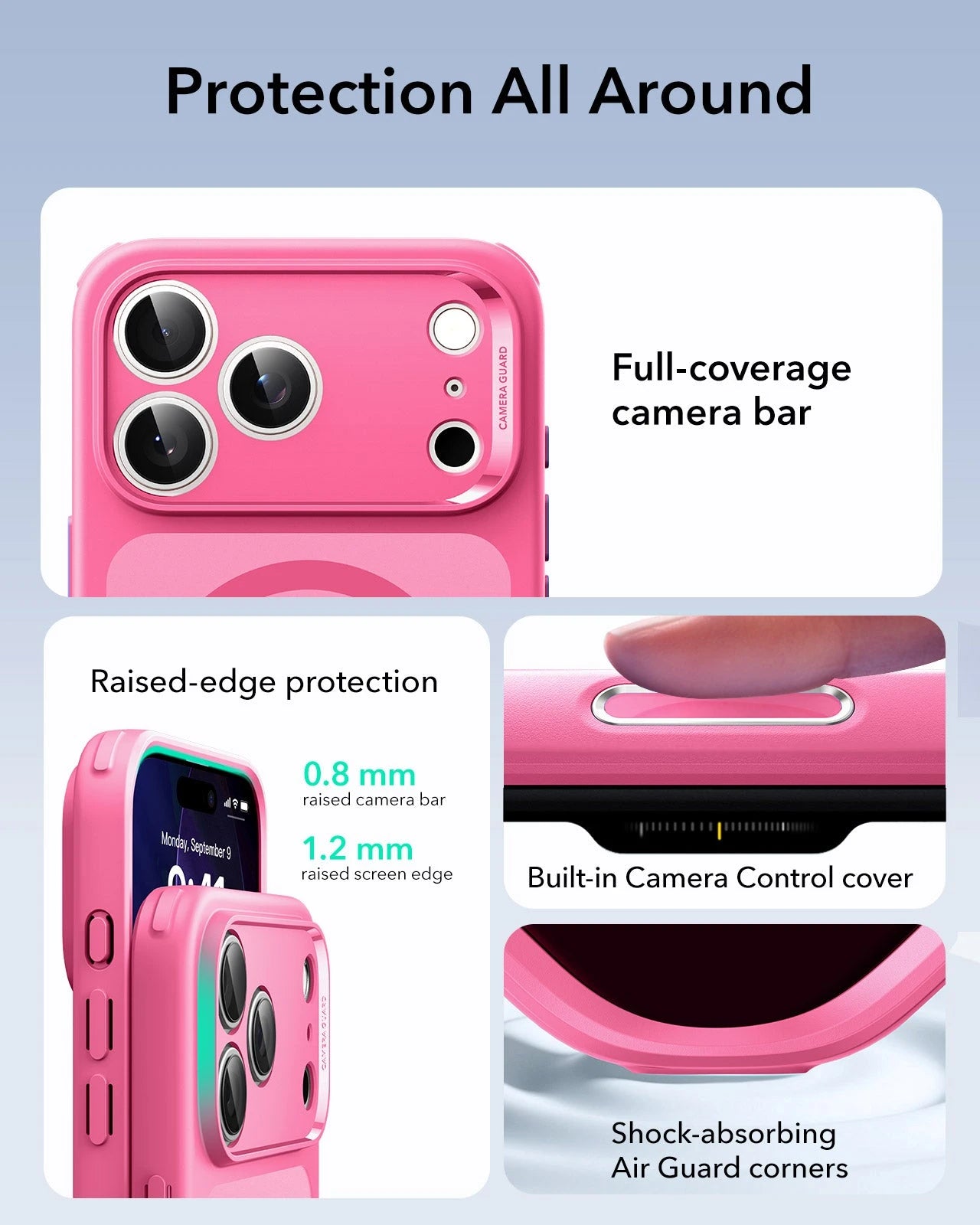 ESR iPhone 17 Pro Max Magsafe Case with Camera Control Frosted Pink Raised Edge Protection
