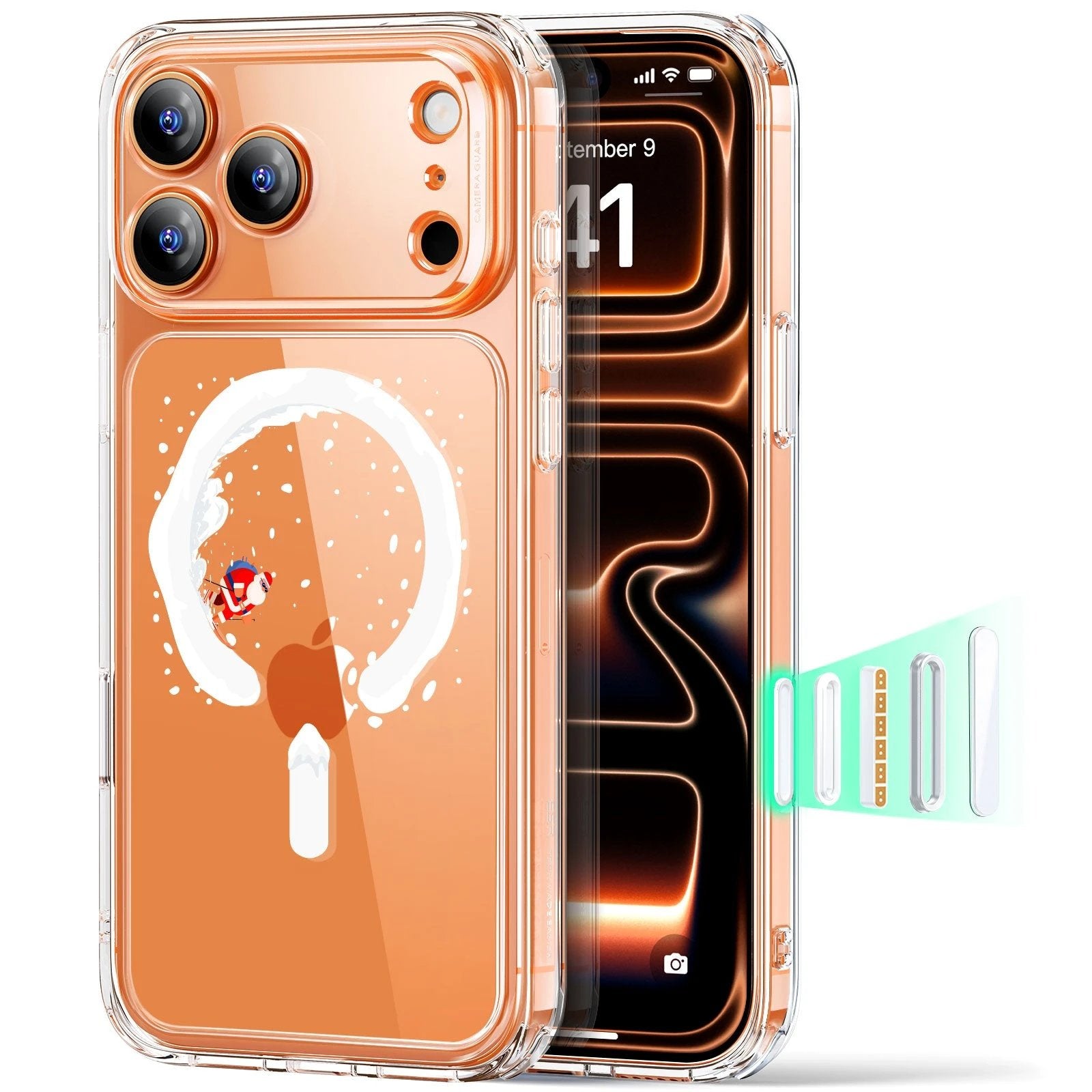 Print iPhone 17 Pro Max Magsafe Case Clear Christmas Santa Skater