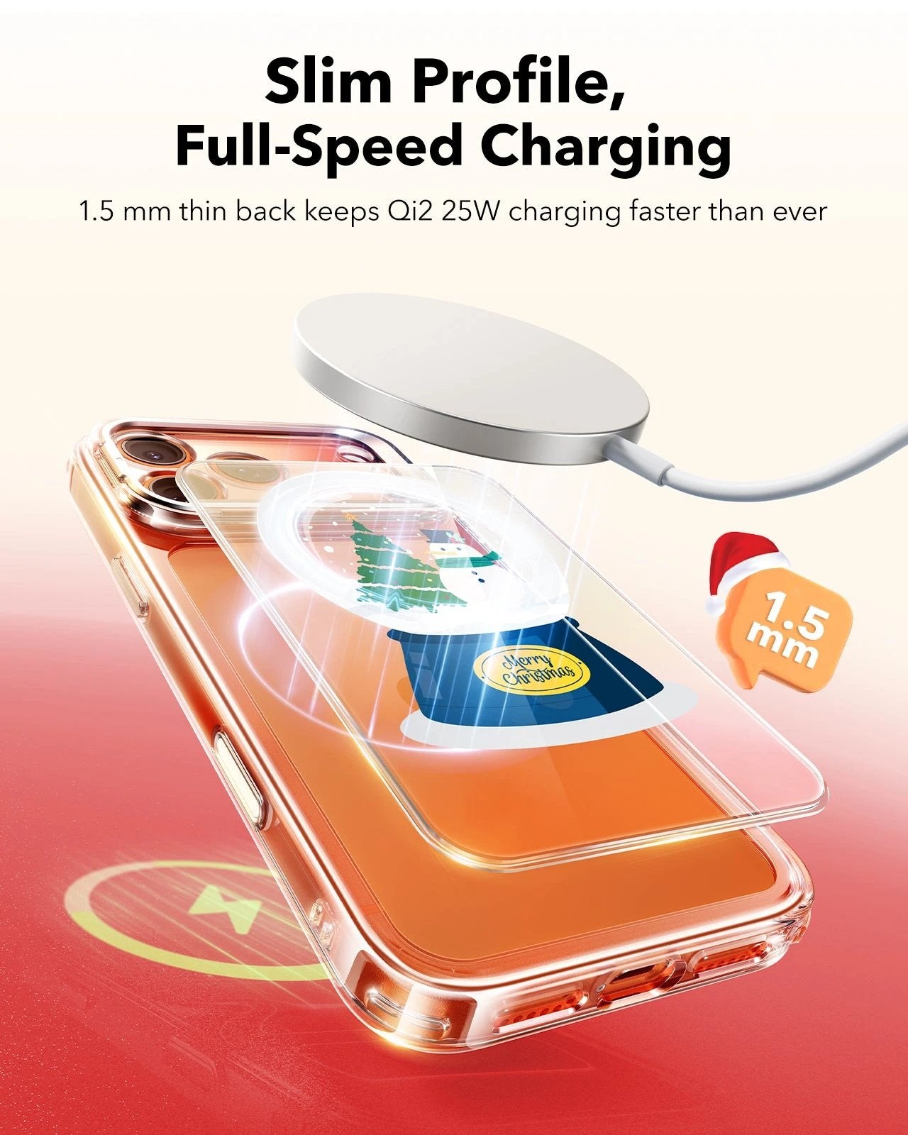 Print iPhone 17 Pro Max Magsafe Case with Stand Clear Christmas Snow Globe Qi2 Wireless Charging