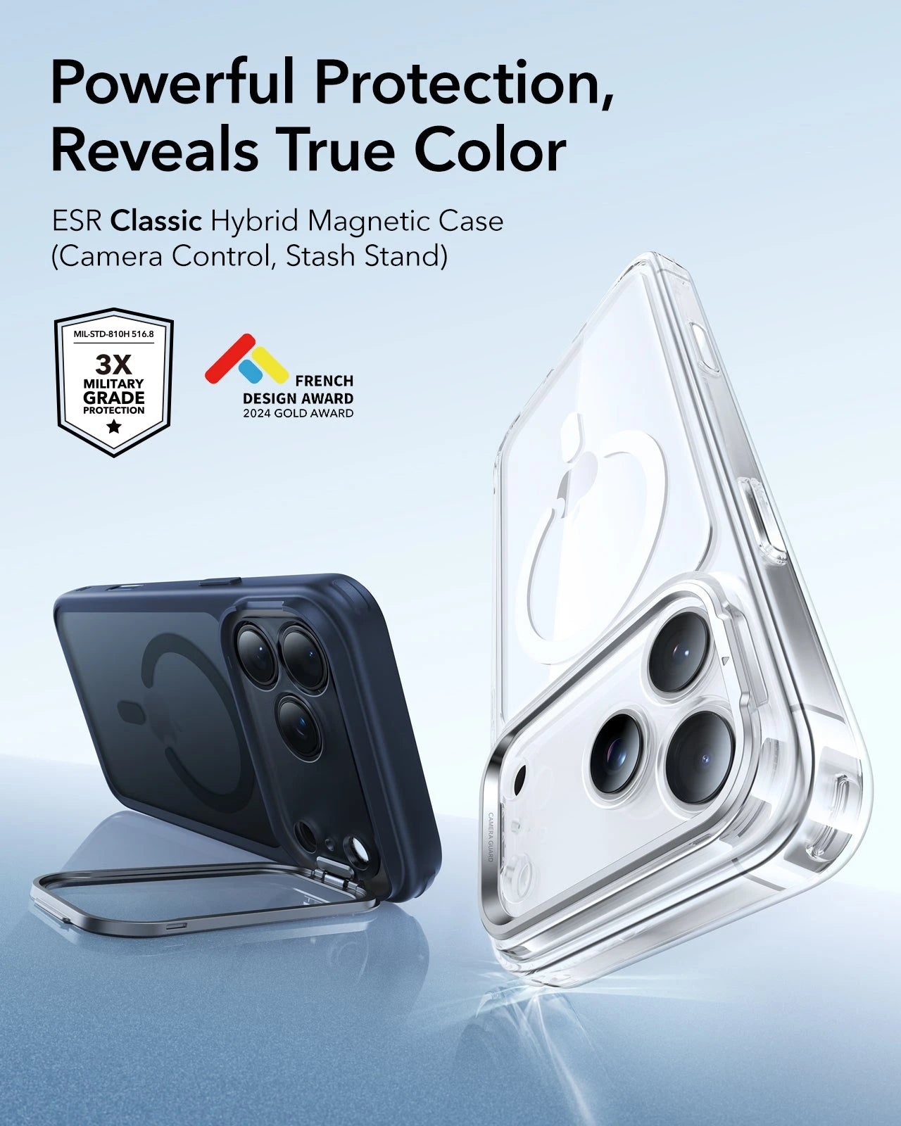 ESR iPhone 17 Pro Max Classic Hybrid Magsafe Case with Stand Camera Control Frosted Blue