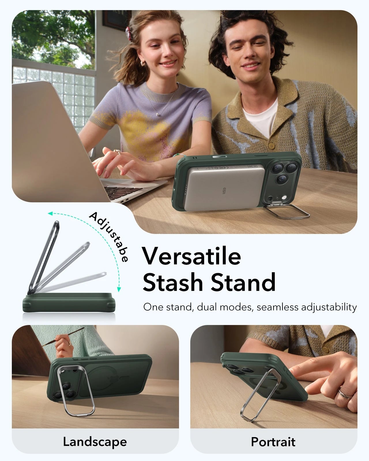 ESR iPhone 17 Pro Max Classic Hybrid Magsafe Case Camera Control Frosted Green Versatile Stash Stand