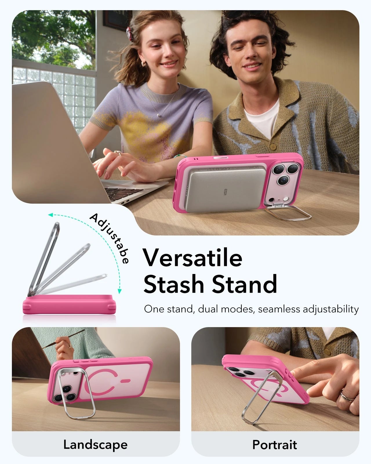 ESR iPhone 17 Pro Max Classic Hybrid Magsafe Case Camera Control Frosted Pink Versatile Stash Stand