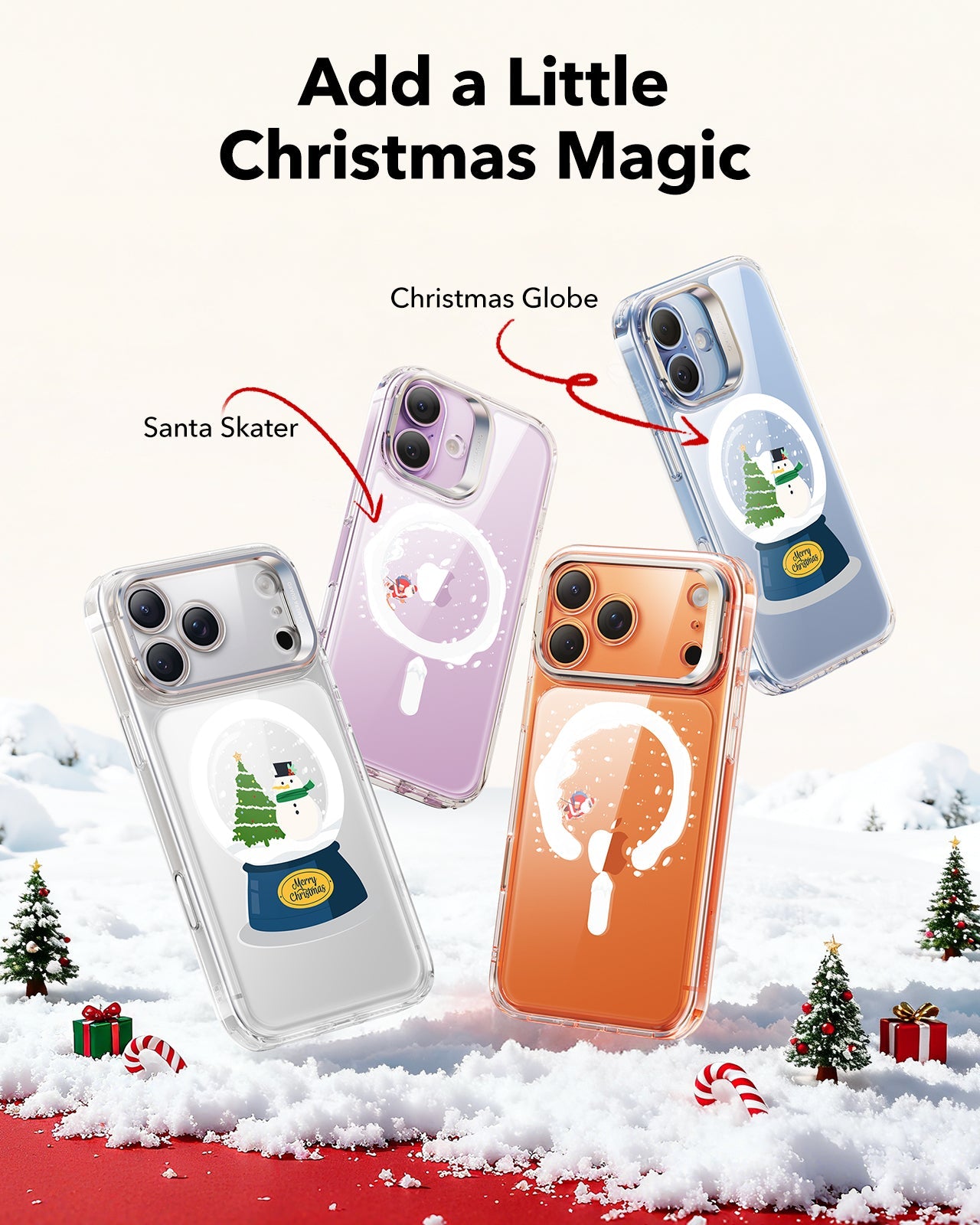 Print iPhone 17 Pro Max Magsafe Case with Stand Clear Christmas Santa Skater Add a Little Christmas Magic