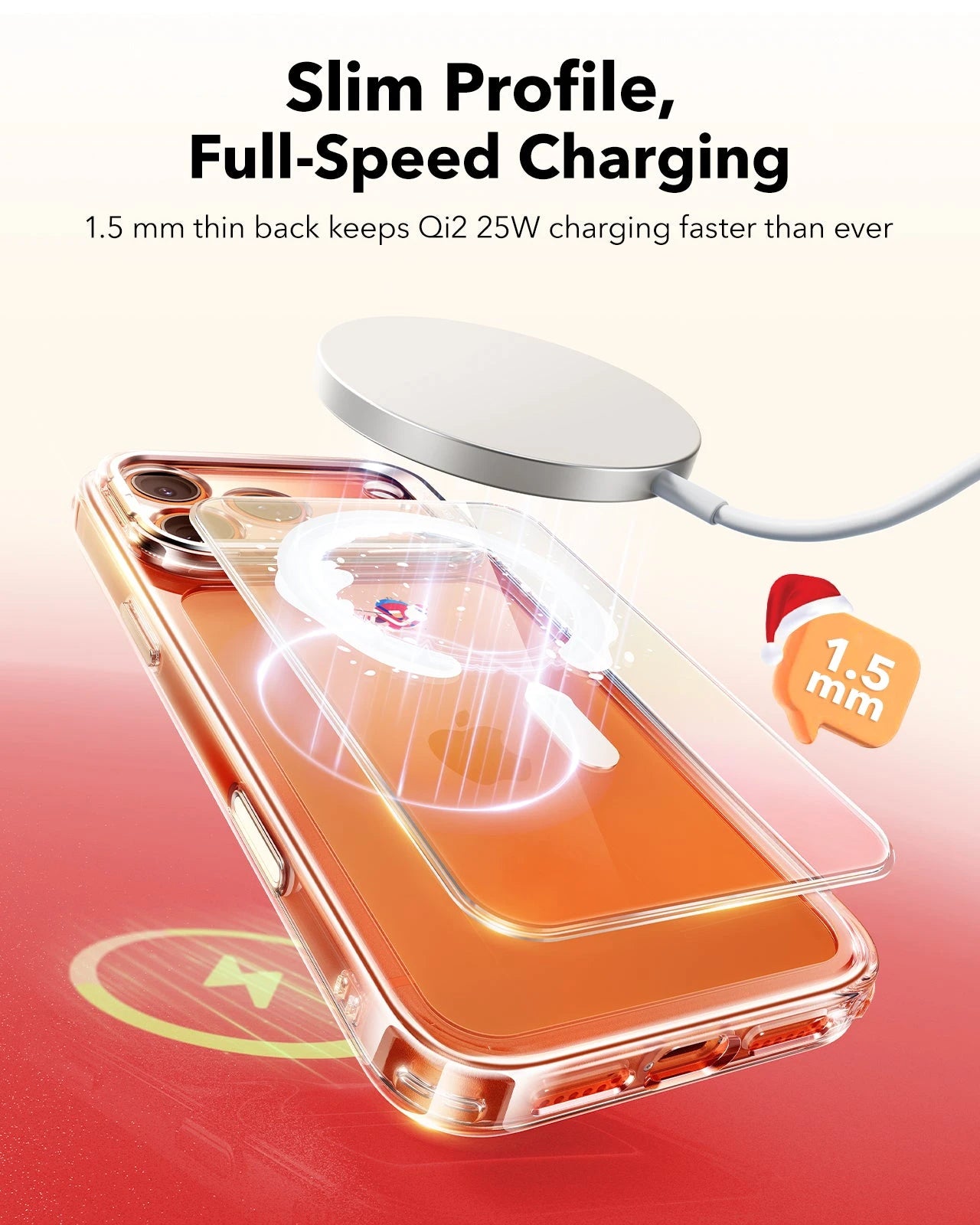 Print iPhone 17 Pro Max Magsafe Case with Stand Clear Christmas Santa Skater Qi2 Wireless Charging