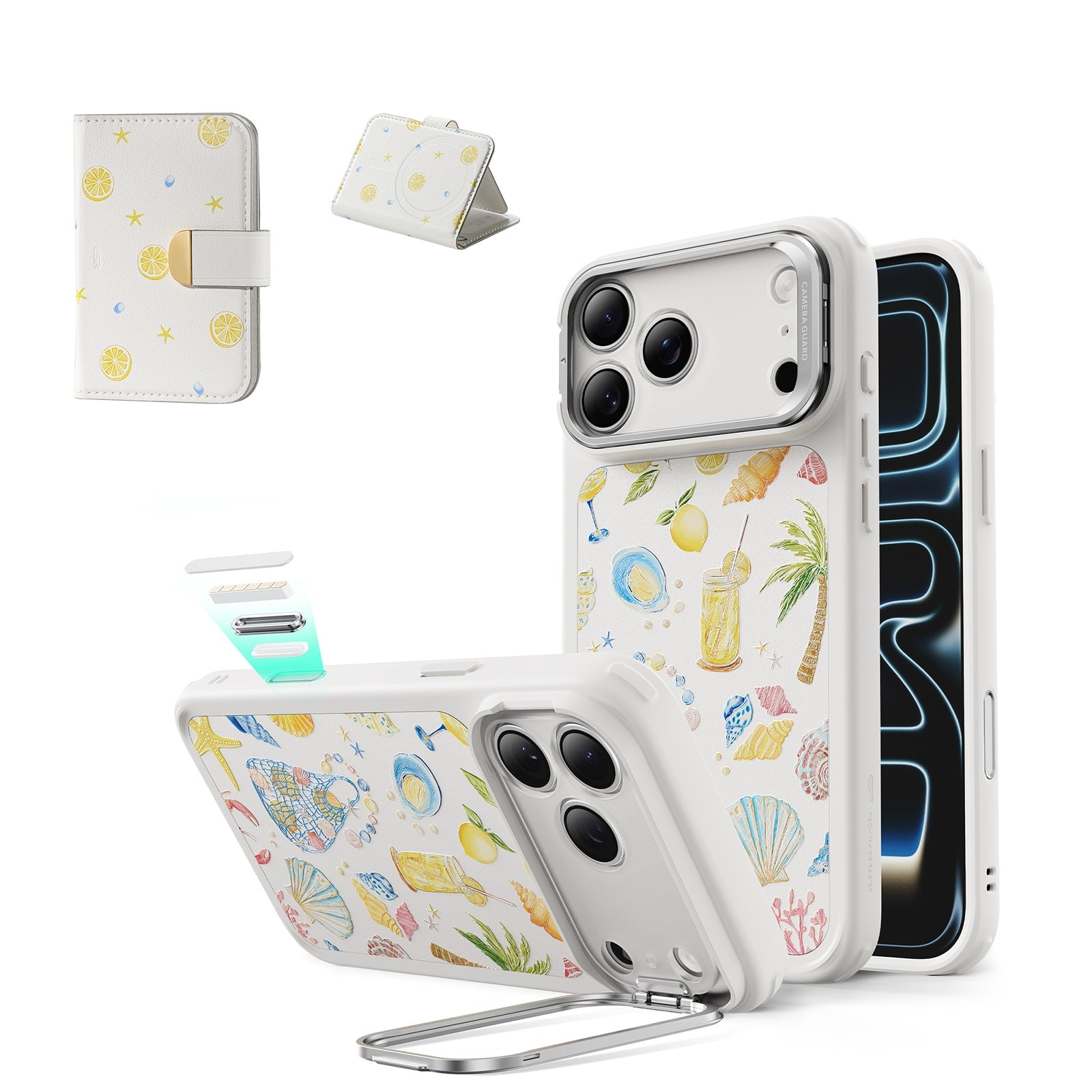 Withe Shell iPhone 17 Pro Max Magsafe Case with Aura Clutch MagSafe Wallet