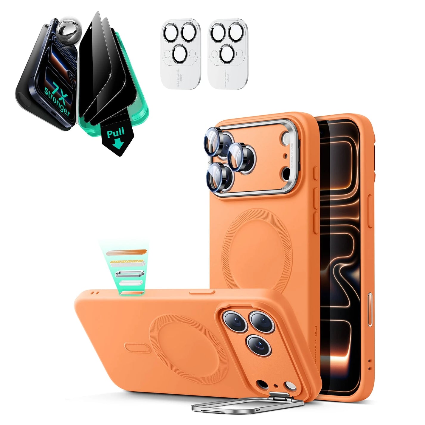 iPhone 17 Pro Max Protection Set:Orange Silicone Case,Privacy Guard |ESR