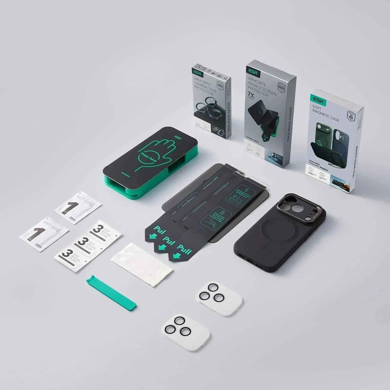 ESR iPhone 17 Pro Max Cloud Soft Magsafe Case With Stand and Privacy Screen Protector Bundle Black