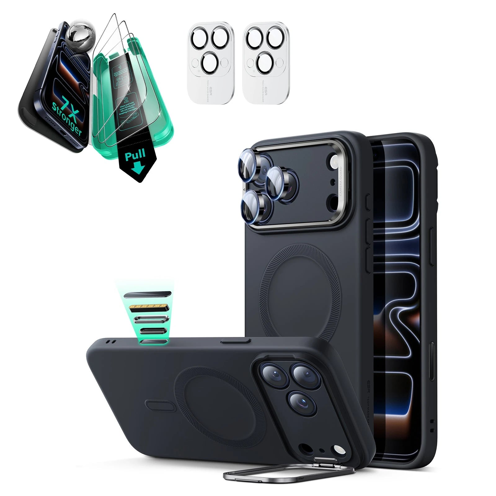 iPhone 17 Pro Max Cloud Soft Magnetic Case (Camera Control, Stash Stand) Armorite Protection Bundle - Black ESR ESR