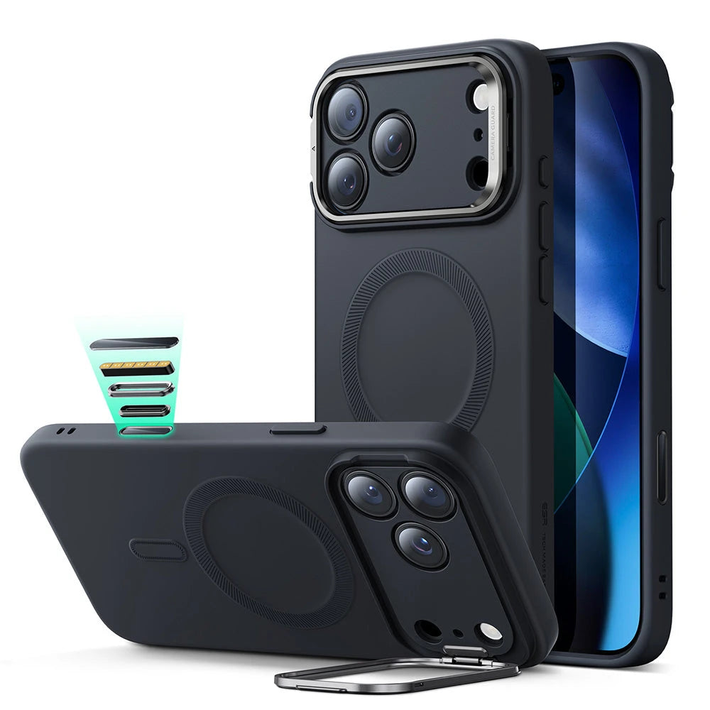 Coque iPhone 17 Pro Max en silicone noir avec support pour caméra | ESR