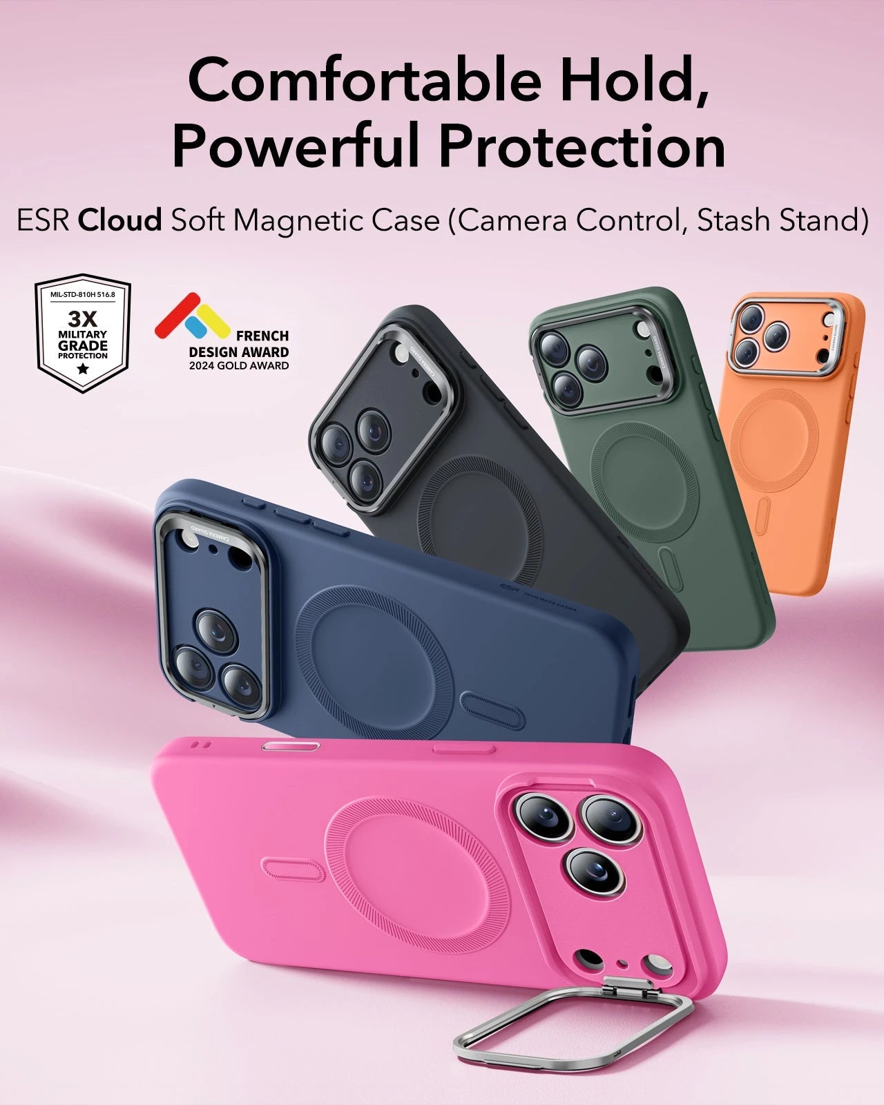 iPhone 17 Pro Max Cloud Soft Magnetic Case (Camera Control, Stash Stand) - Rosy Pink ESR ESR